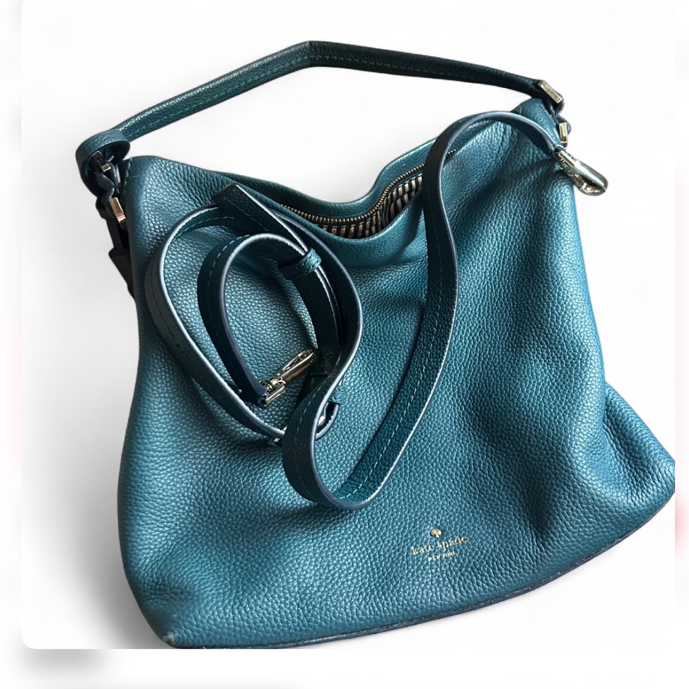 Kate Spade Pebbled Leather Teal Shoulder Bag With Strap